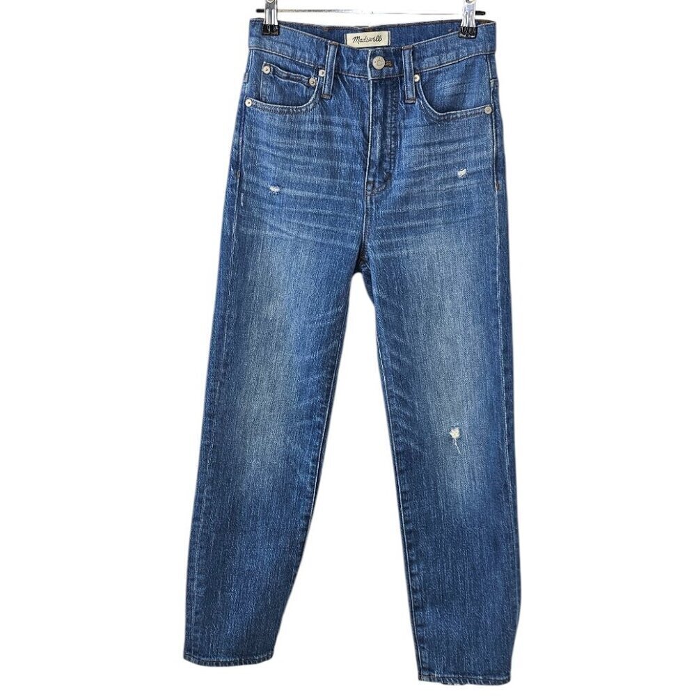 Madewell Womens Classic Straight Jeans, Distressed, Blue, Size 24